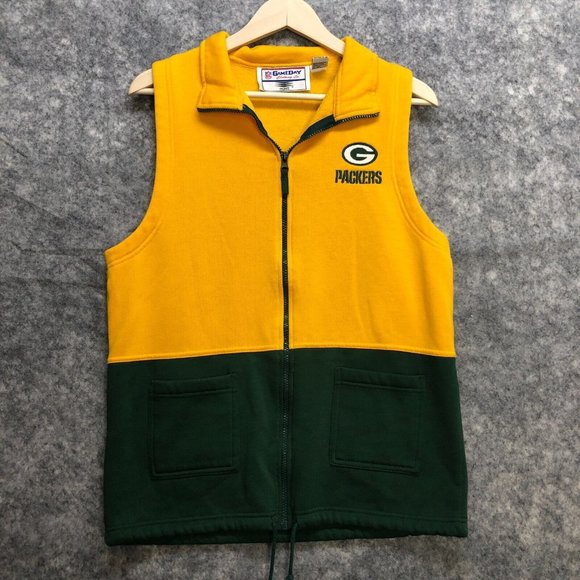 Game Day Jackets & Blazers - Game Day Green Bay Packers Vest Small Green Gold Full Zip NFL Vintage Pockets